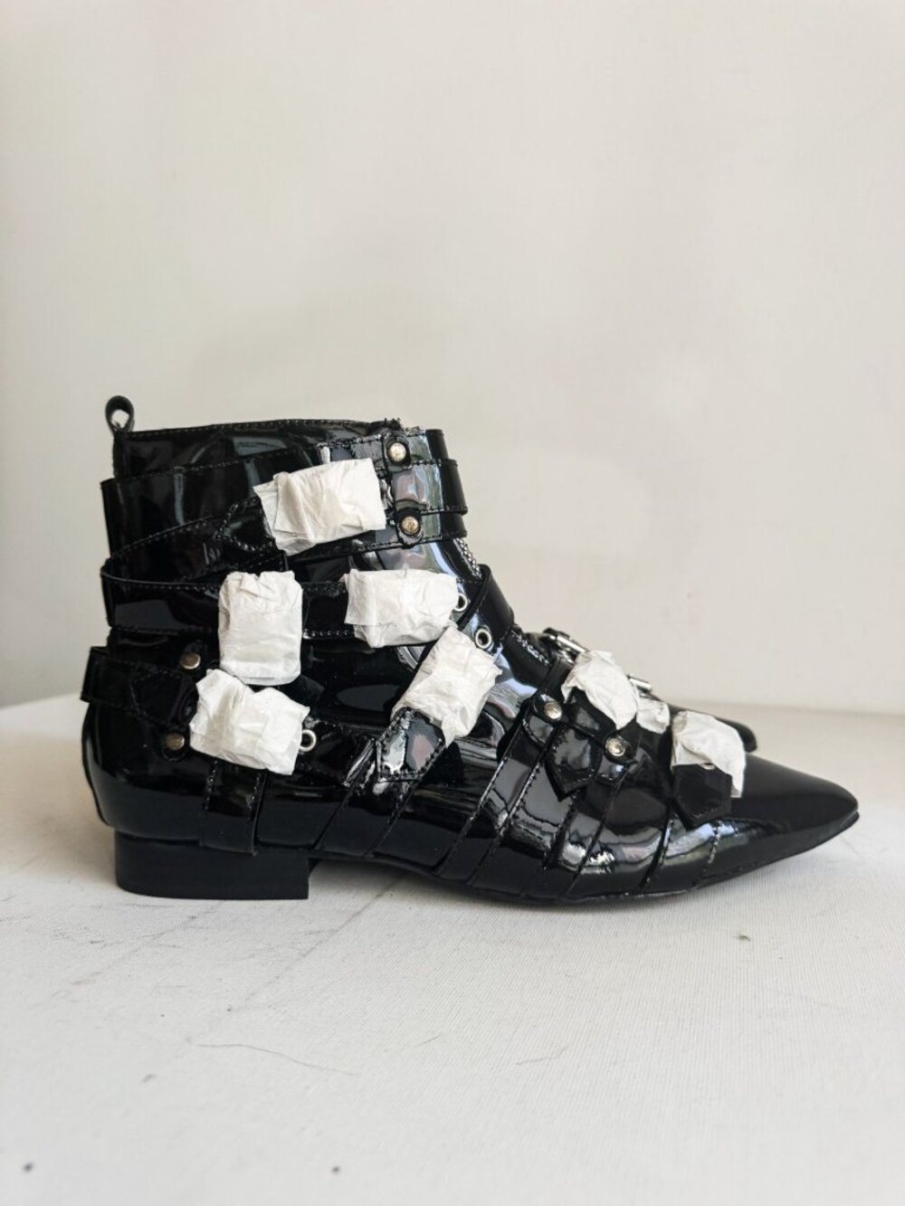 Jeffrey Campbell Black Patent leather Buckle Pointy Toe Booties 10 - Picture 4 of 6